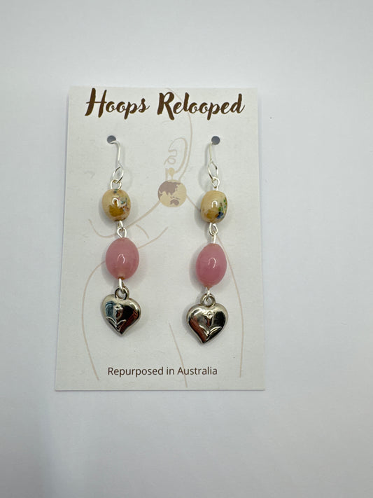 Silver hearts and pink beads