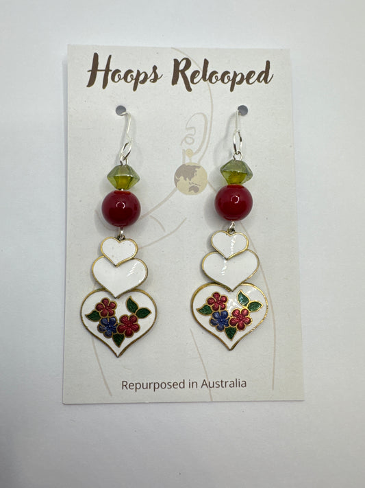 Triple white heart dangles