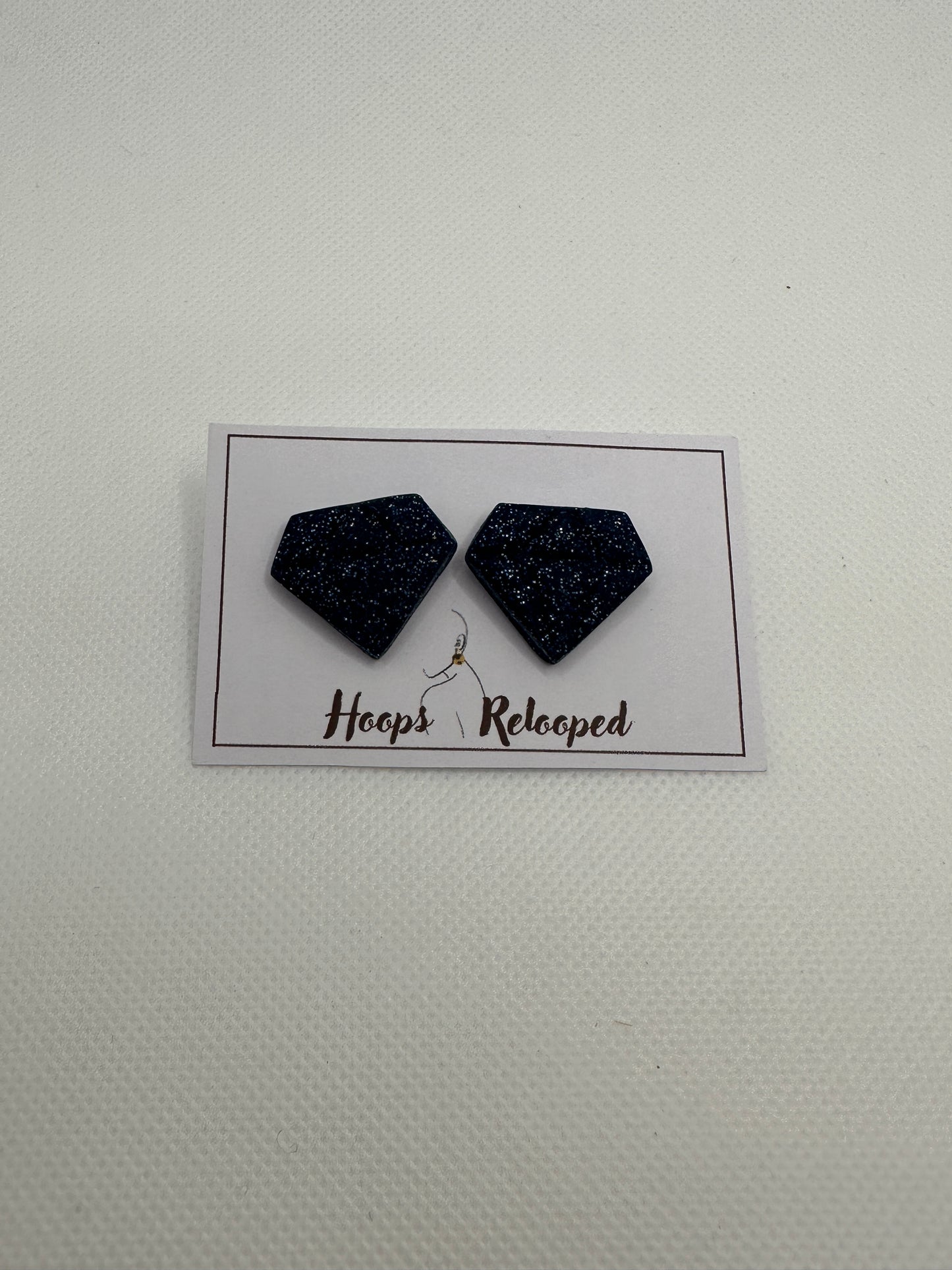 Navy blue sparkle diamond studs - medium