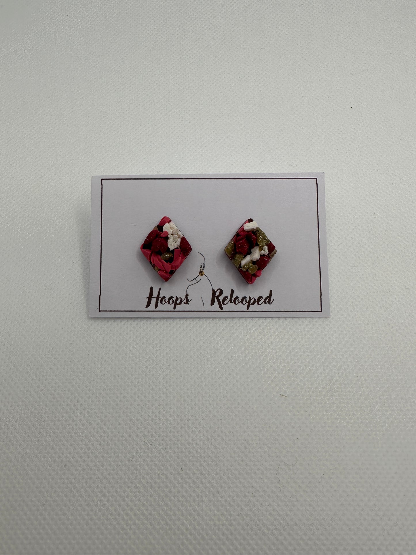 Marble pink stone diamond studs - medium