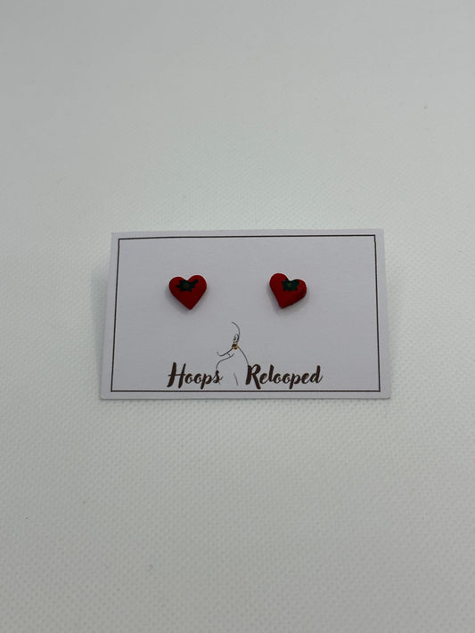 Red floral heart mini studs