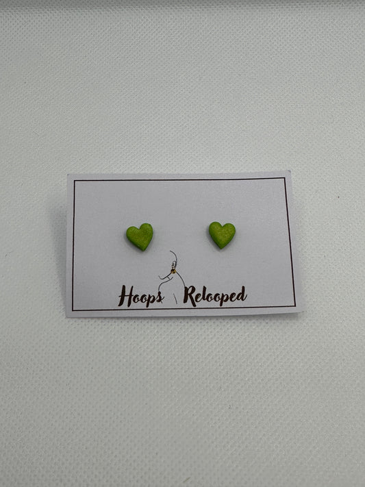 Green mini heart mini studs