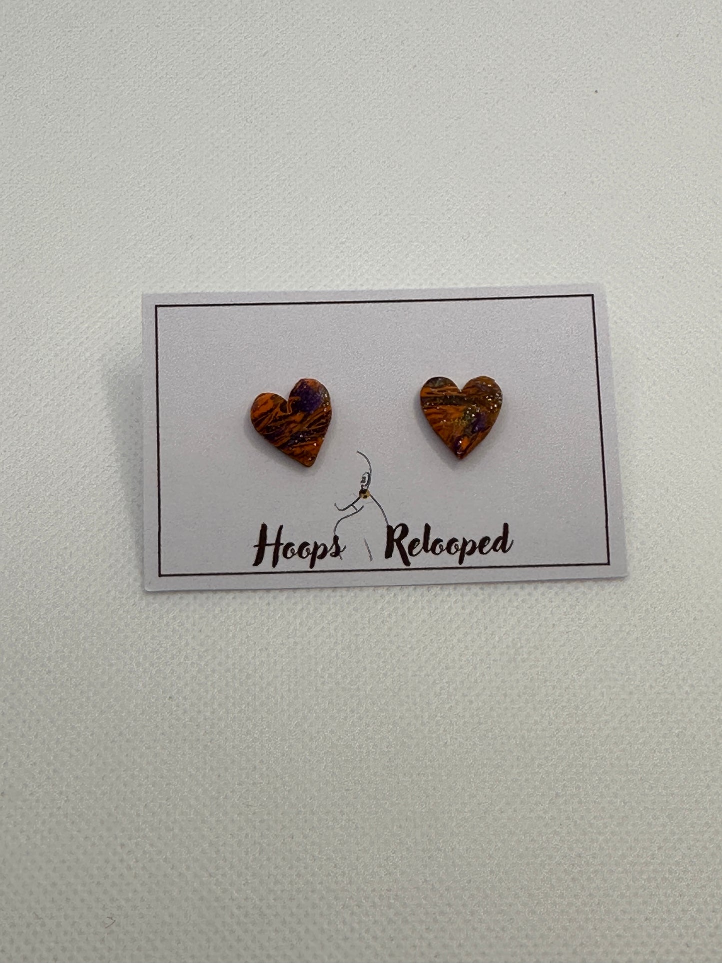 Orange and purple tiger heart mini studs