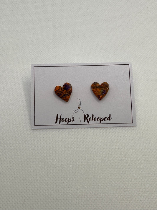 Orange and purple tiger heart mini studs
