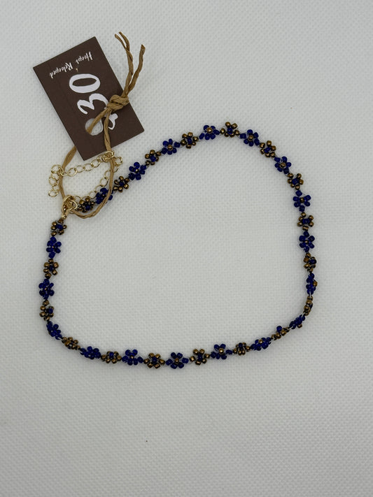 Blue and gold flower necklace