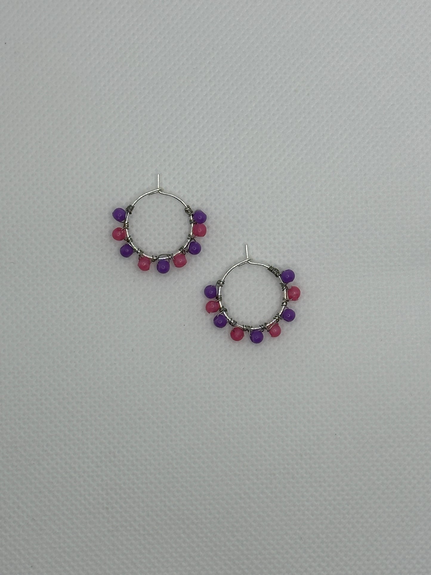 Pink and purple silver mini hoops