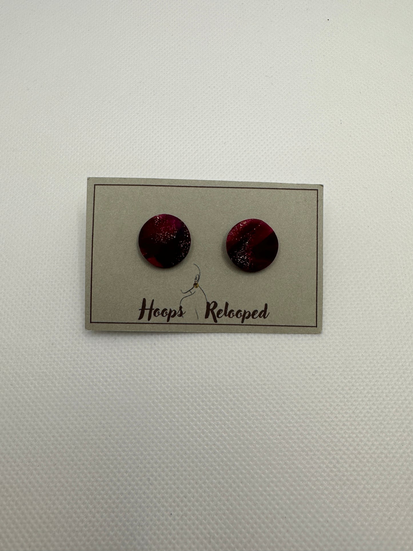 Midnight maroon circle studs - medium