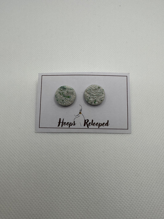 White and green sparkle circle studs - medium