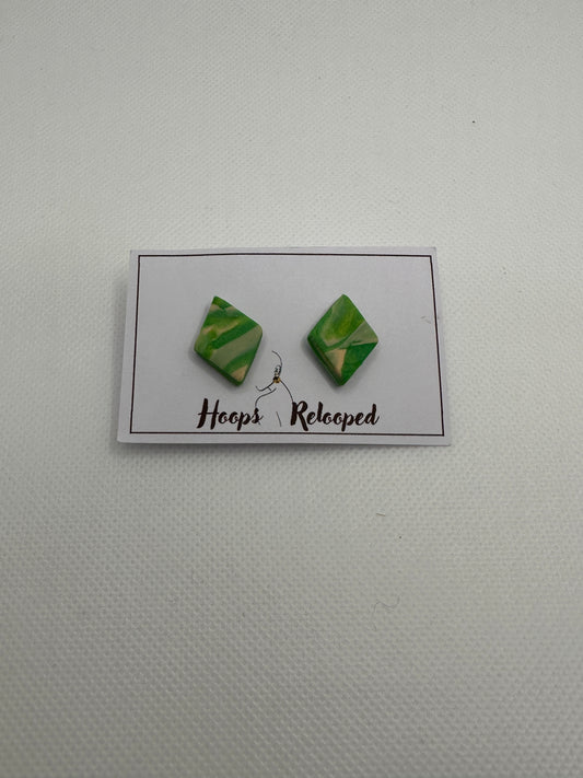 Green marble diamond studs - medium