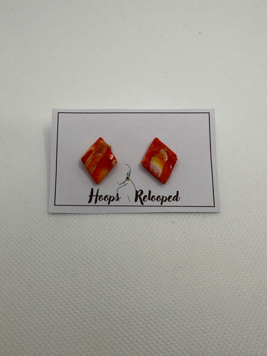 Flame orange diamond studs - medium