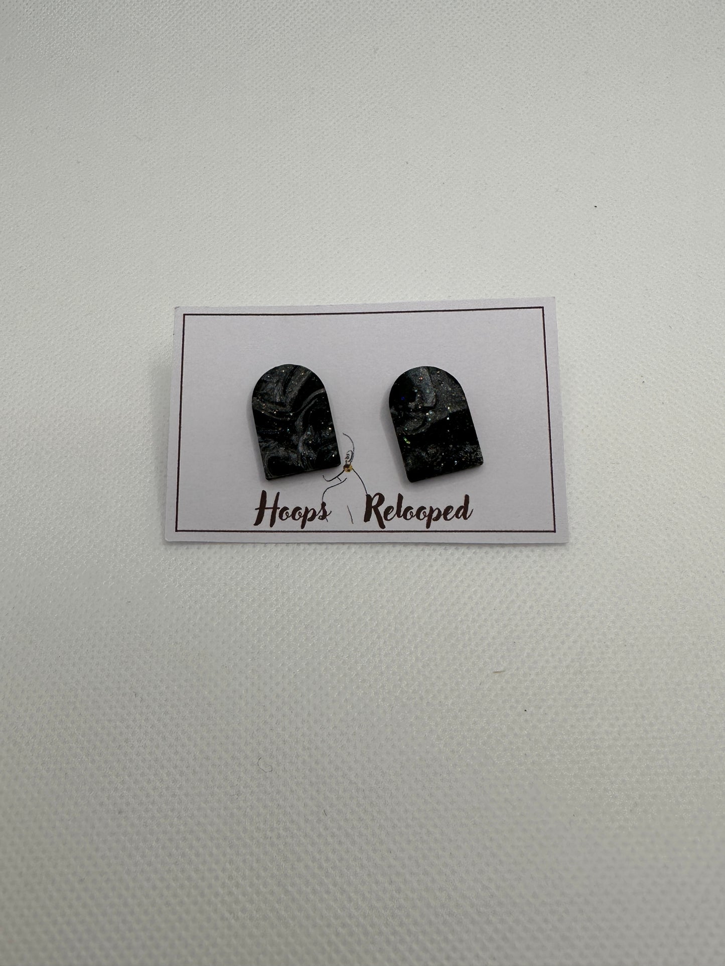 Black and grey marble arch studs - medium