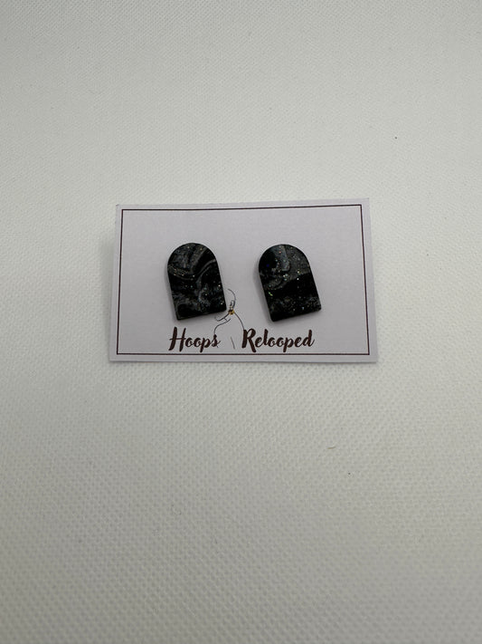 Black and grey marble arch studs - medium