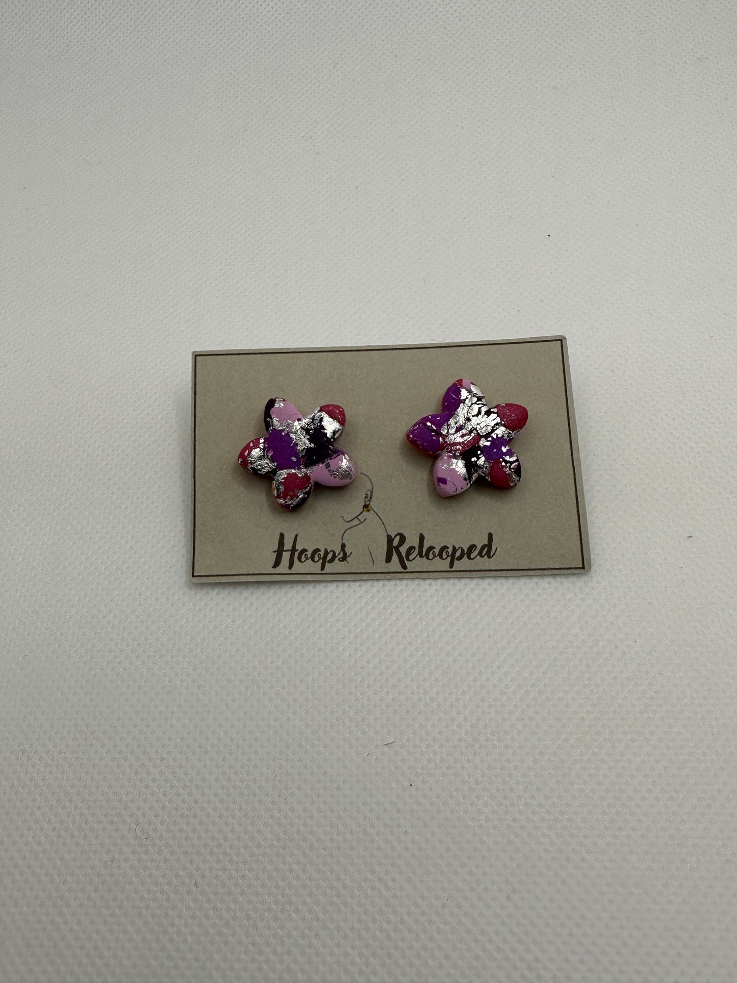 Purple and silver marble flower studs