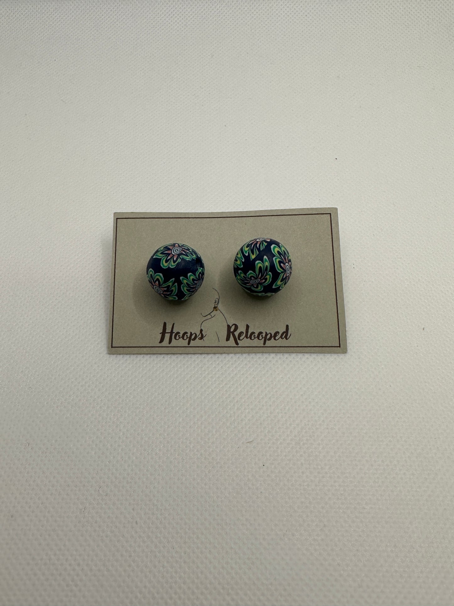 Blue floral bead studs