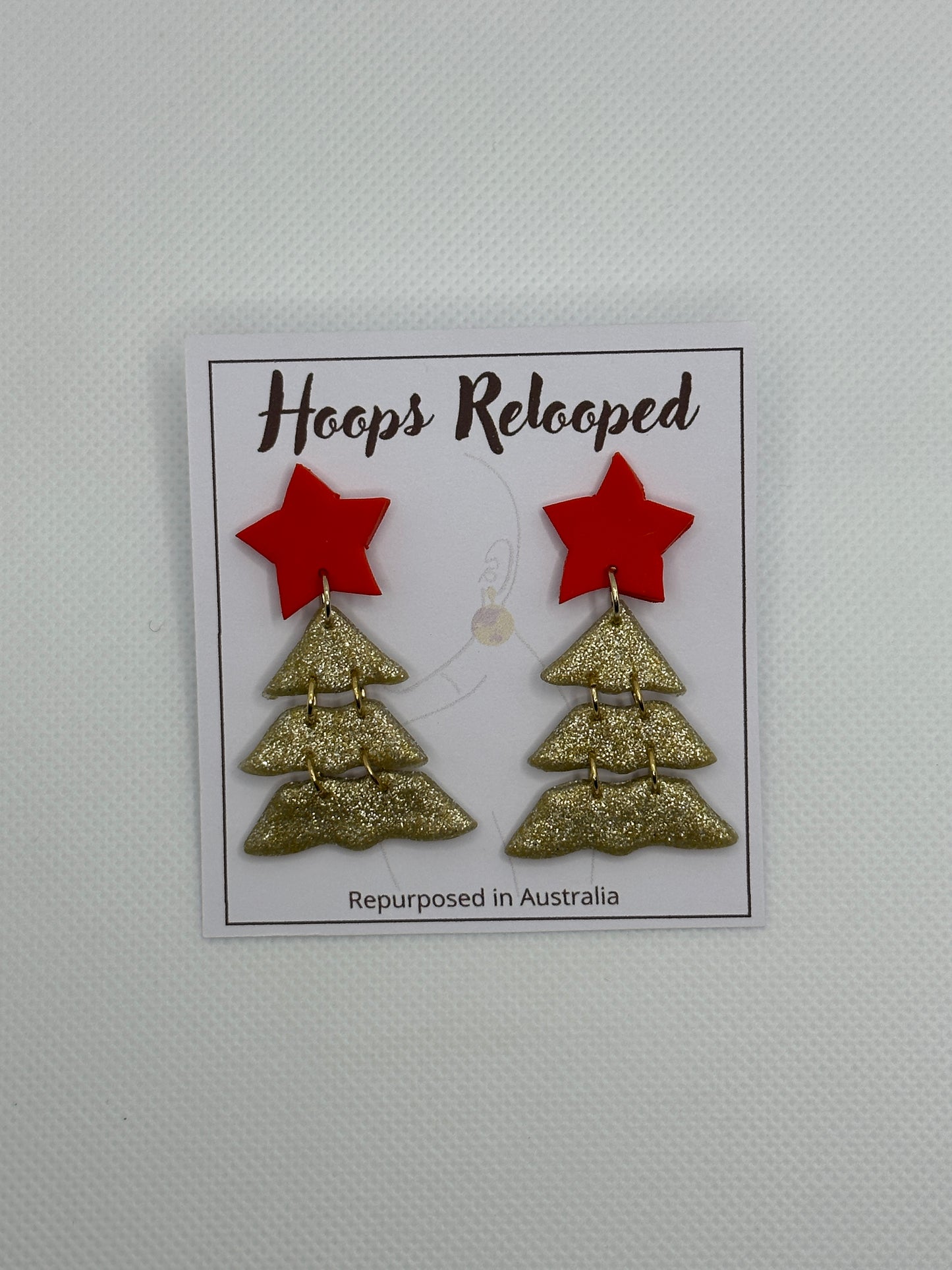 Christmas trees medium - gold with red stars