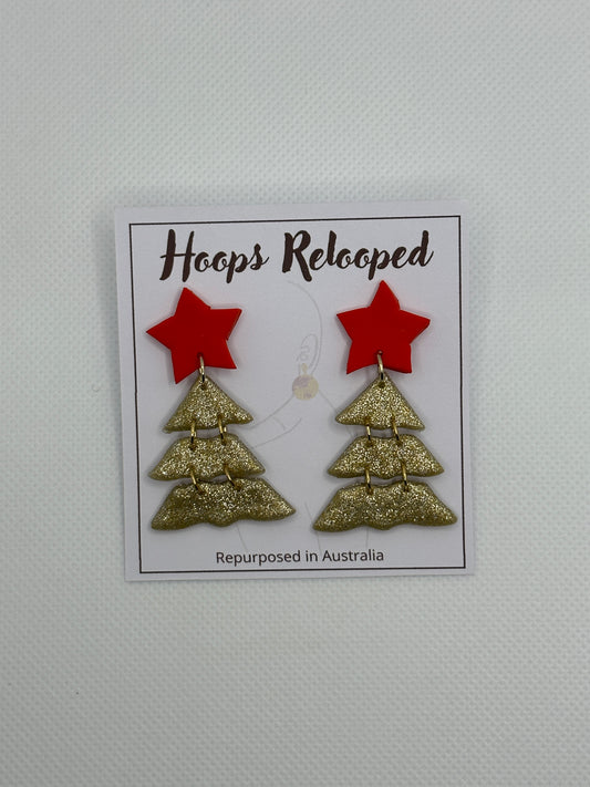 Christmas trees medium - gold with red stars