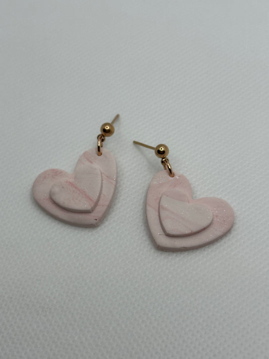 Lover pink and white marble heart small dangles