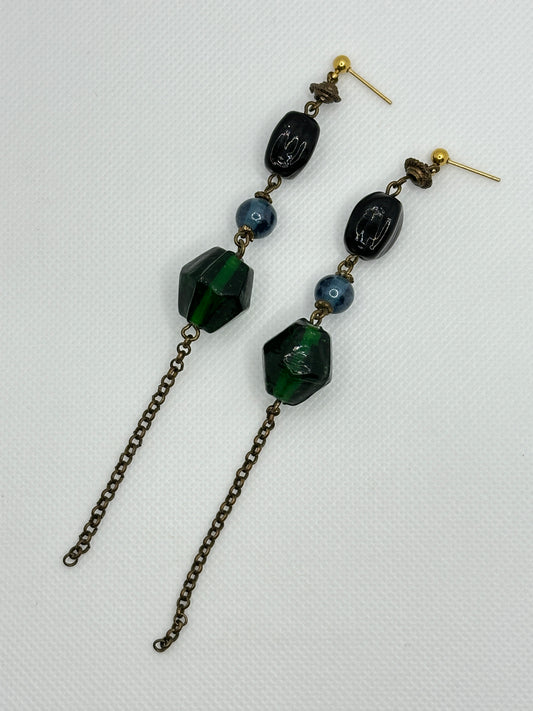 Black, green beaded chains